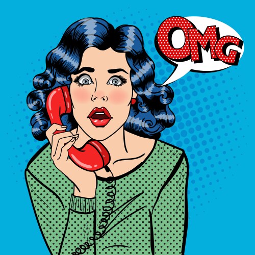 shocked young woman talking on the phone pop art vector image