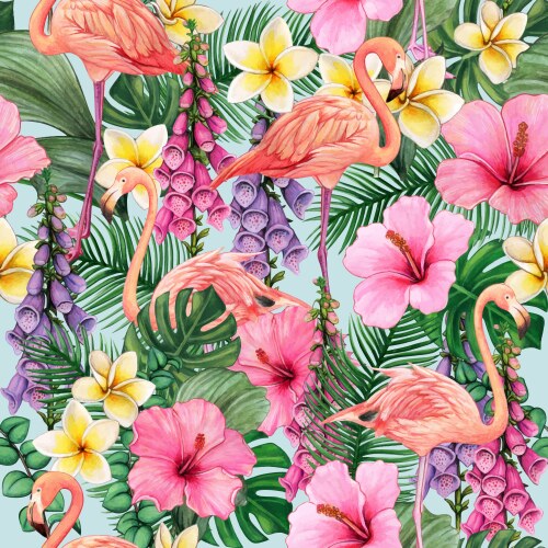 Tropical Flamingo Flower Pattern Vector Image