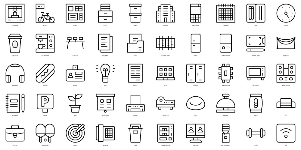 Set of thin line coworking space icons vector image