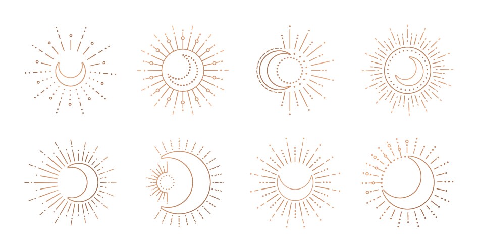 Boho Moon & Sun Line Art Vector Image