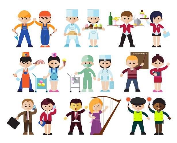 Kids professions characters set vector image