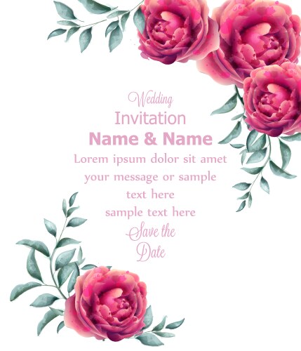 Romantic Watercolor Rose Wedding Invitation Vector Image
