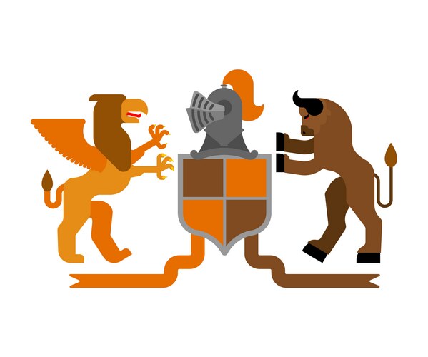 Heraldic shield griffin and minotaur knight Vector Image