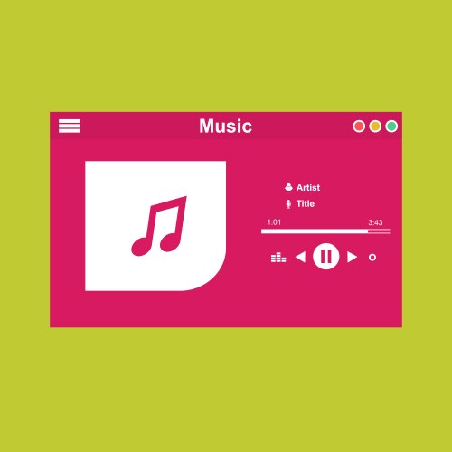 Media player application app template with flat vector image