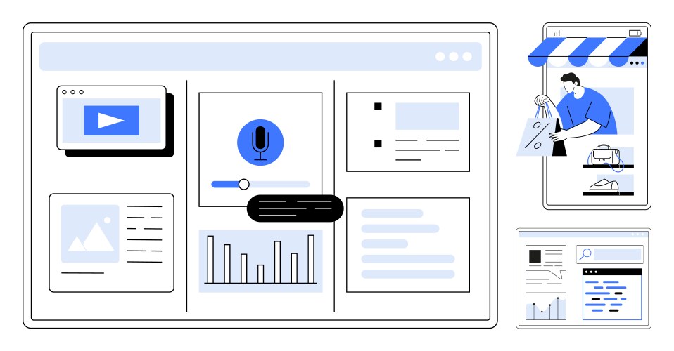 Digital interface with voice command visual vector image