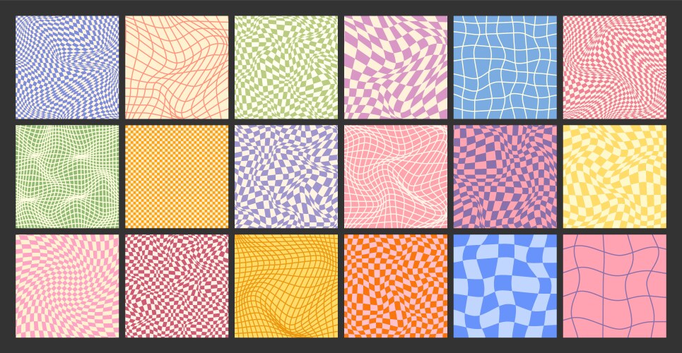 Groovy checkered pattern colorful distorted tiled vector image