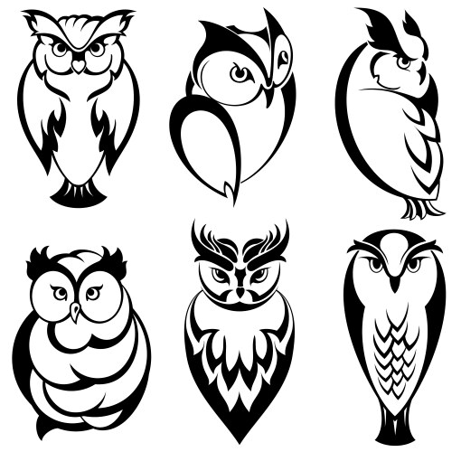 isolated owl birds in tattoo style vector