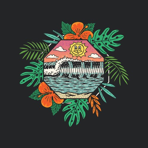 Tropical Beach Badge - Wild Plants Vector Image