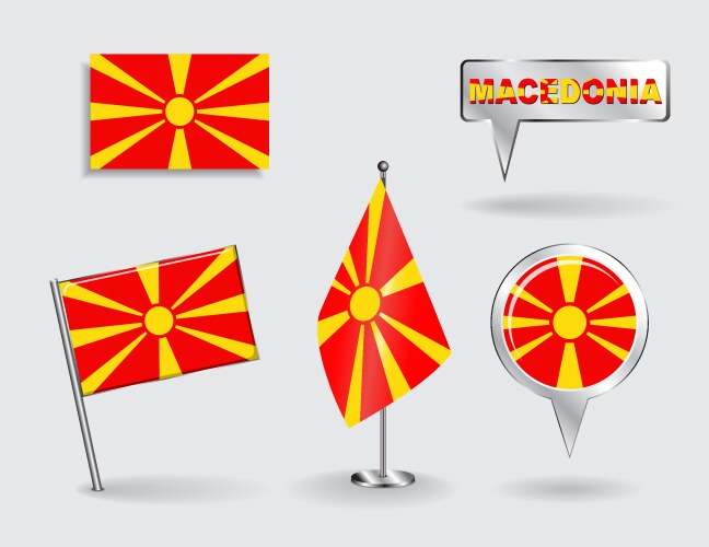 Set of macedonian pin icon and map pointer flags vector image
