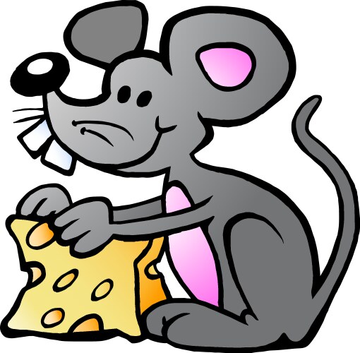 cartoon an happy mouse eating cheese vector