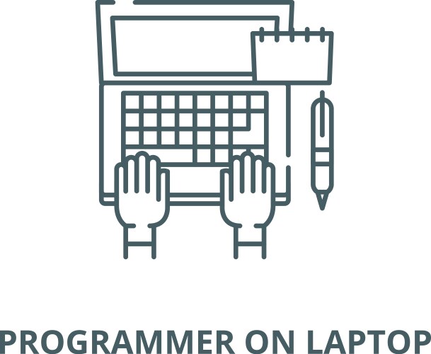 Programmer on laptop line icon linear vector image