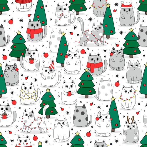 Cute cats with red hat christmas seamless pattern – Royalty-Free Vector ...