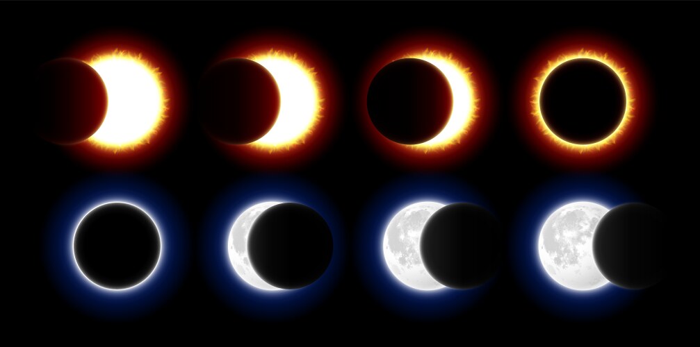 Different phases of solar and lunar eclipse Vector Image