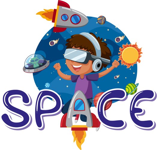 Kids Exploring Space VR Vector Image