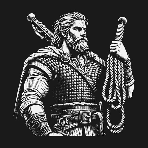 Norse Warrior Portrait - Black & White Vector Image