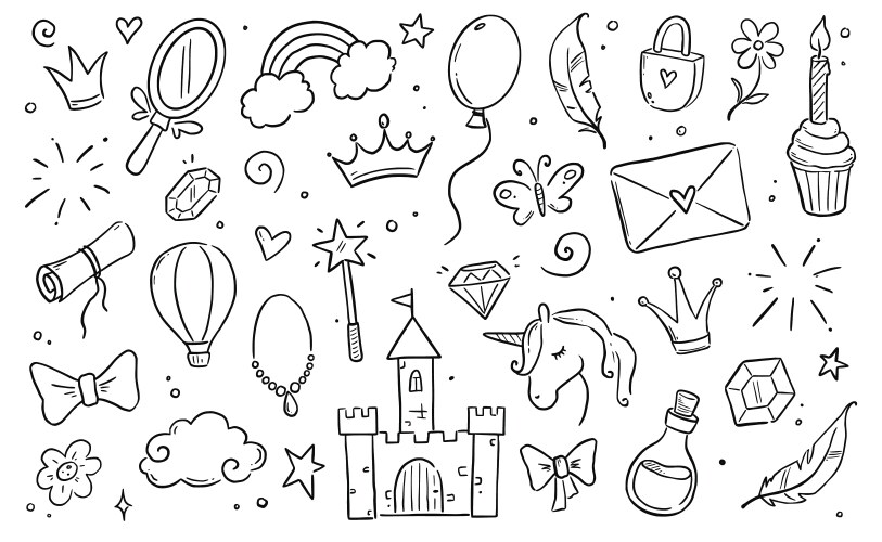 Princess Doodle Set - Cute & Magical Vector Image