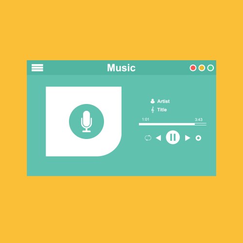 media player application app template with flat vector image