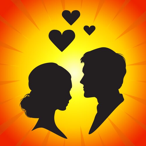 Silhouettes of loving couple at sunset Royalty Free Vector