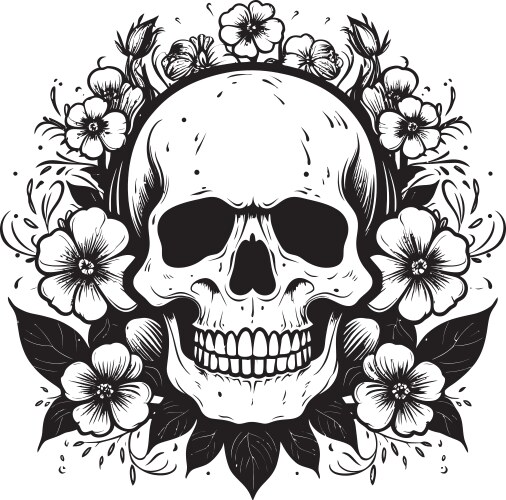 Floral Skull Line Art Vector Image