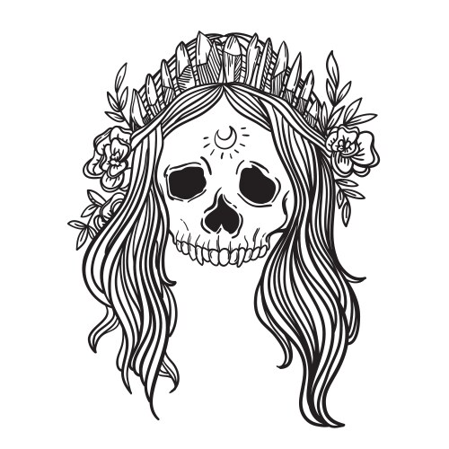 Skull with Floral Wreath Vector Image