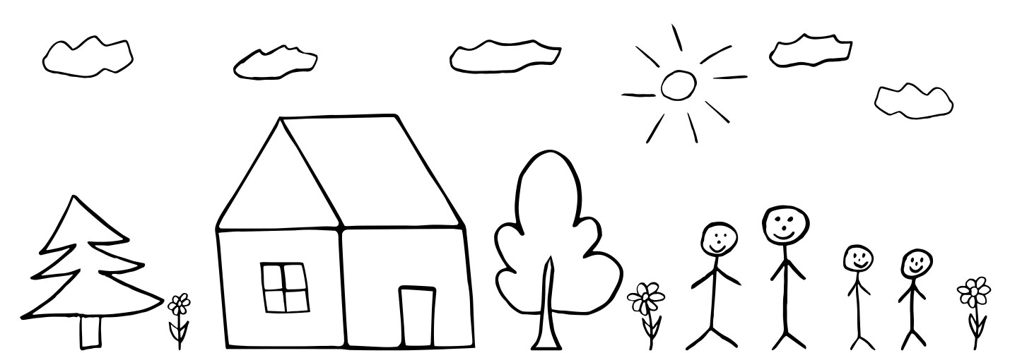 Child's Artwork: Family & Nature Vector Image