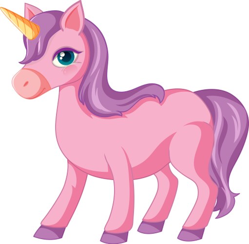 Cute purple unicorn in standing position on white Vector Image