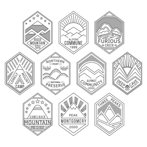 Mountain line art stickers Royalty Free Vector Image