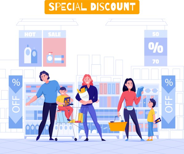 supermarket and customers background vector image