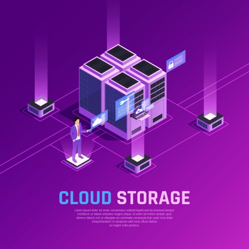 Cloud storage isometric background vector image