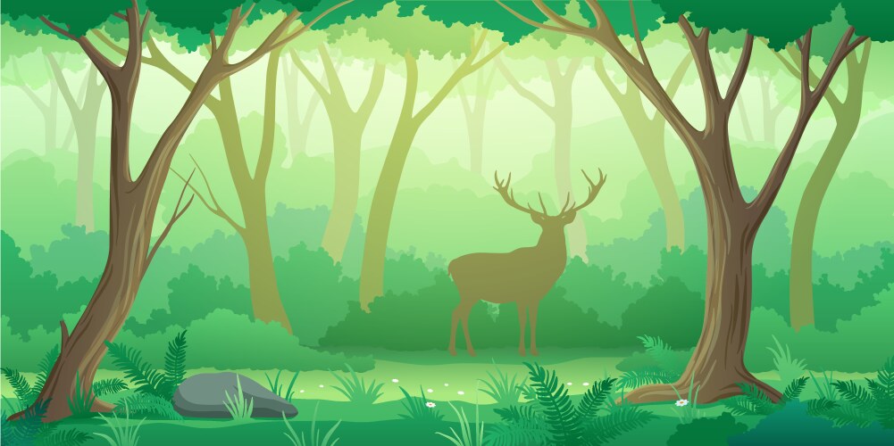 forest landscape background with trees and deer vector image