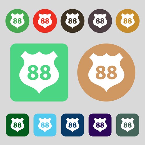 Route 88 highway icon sign 12 colored buttons flat Vector Image