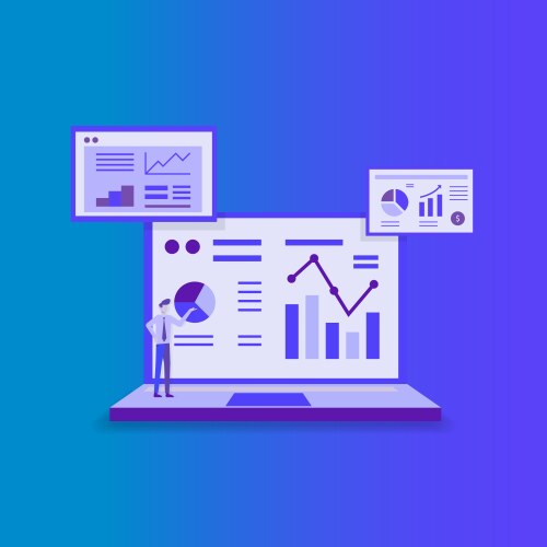 Data Analysis Charts on Computer Screen vector image