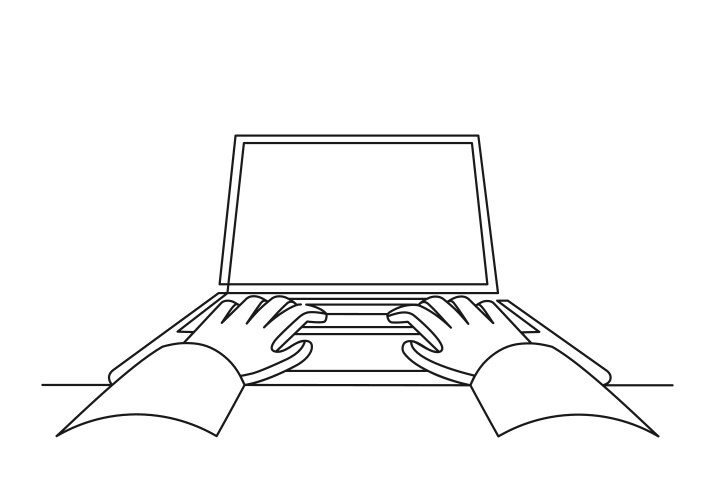 hands on keyboard continuous one line drawing vector image