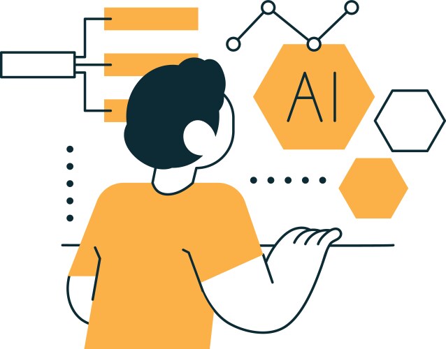 Man working with big data and ai machine learning vector image