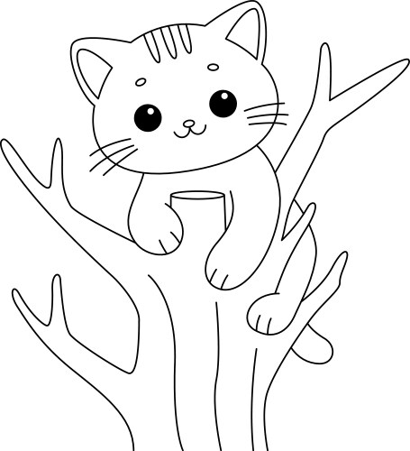 Cat is climbing the tree coloring page cartoon Vector Image