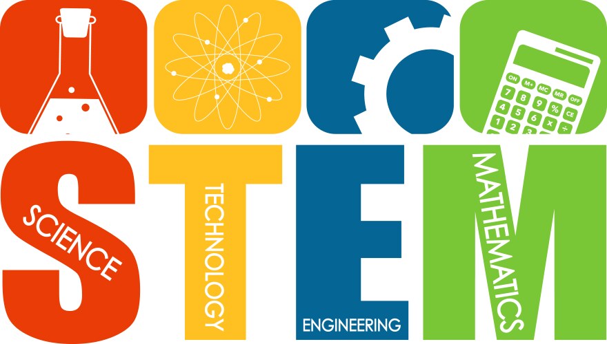 stem education logo banner with learning icons vector image vector image