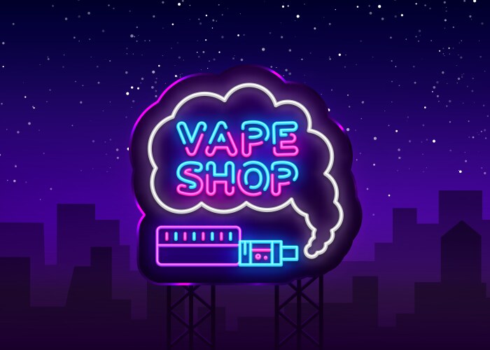 Vape shop logo neon sign design vector image