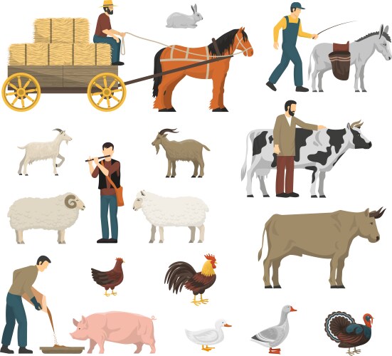 Farm animal collection set Royalty Free Vector Image