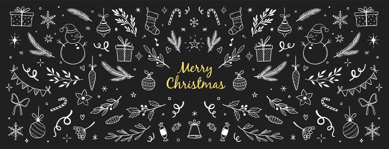 Christmas drawn holly line decor pine branch Vector Image