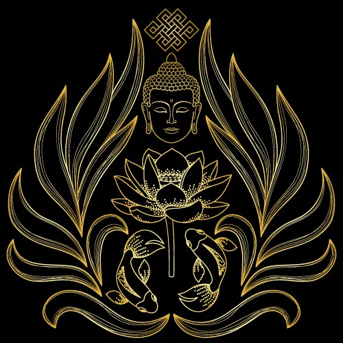 Gold buddha and lotus with beam of light Vector Image