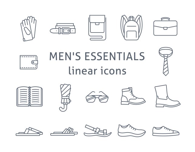 Men accessories and shoes flat line icons vector image