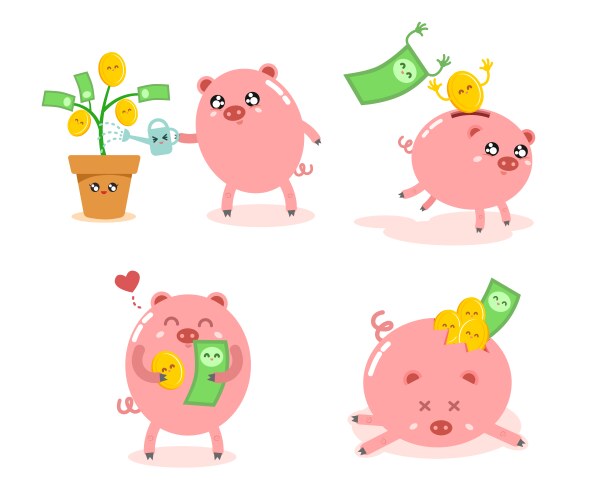 piggy bank cute cartoon character vector