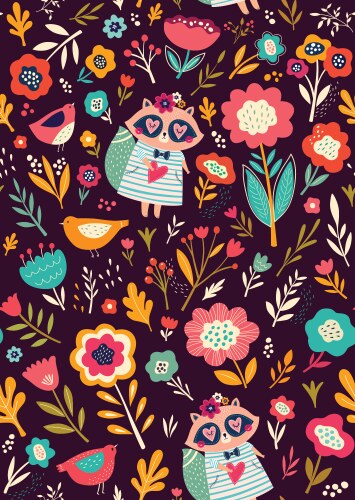 Raccoon and flowers Vector Image