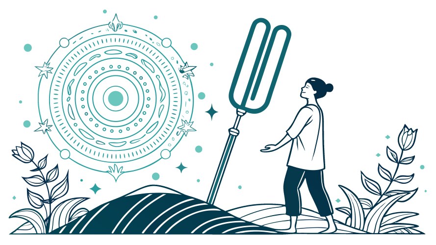 Man with tuning fork and abstract design design vector image