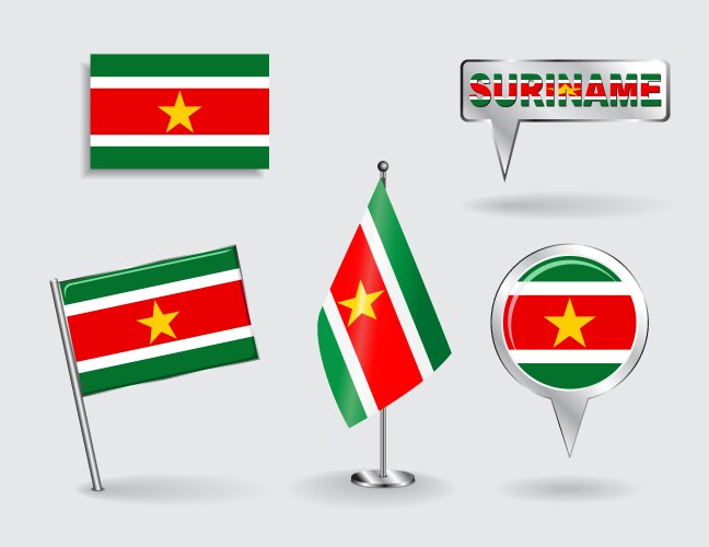 Set of surinamese pin icon and map pointer flags vector image