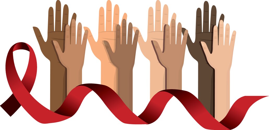 Aids day hands and ribbon Royalty Free Vector Image