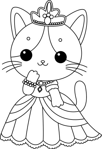 Cute princess cat coloring page Vector Image