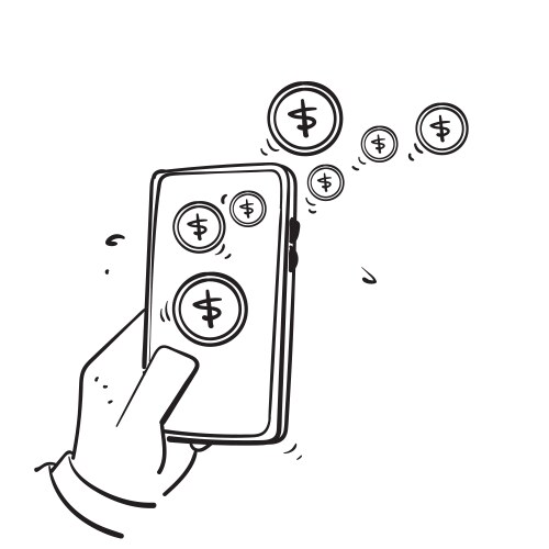 Hand drawn doodle mobile phone and money isolated vector image