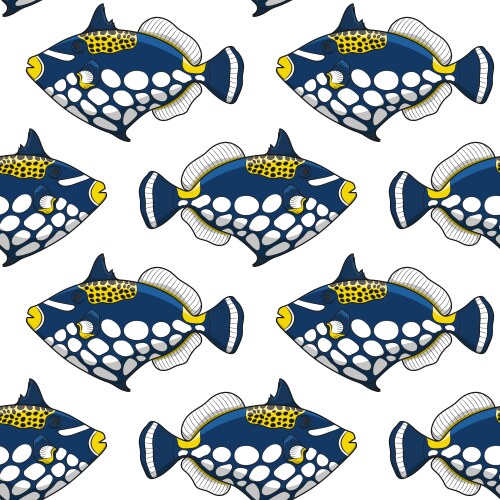 seamless pattern with clown triggerfish fish vector image