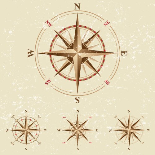 Set of vintage antique wind rose nautical compass Vector Image